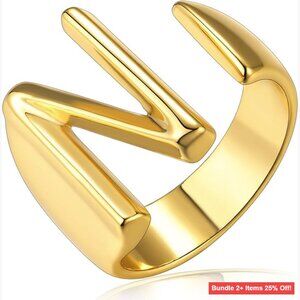 Adjustable Statement Initial Ring, Gold Plated Brass, Size 6-10, Recycled